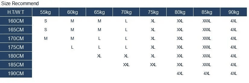 جدول المقاسات