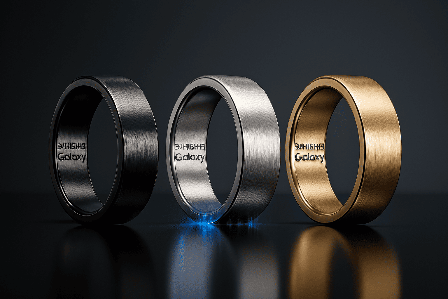 Samsung Galaxy Ring in Titanium Black, Silver, and Gold colors design