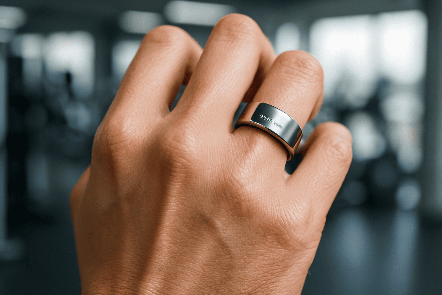 Lifestyle shot of wearing Samsung Galaxy Ring on finger showing comfort fit